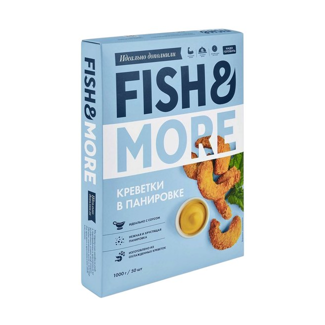 Креветки Fish & More в панировке, 1 кг / 50 шт.